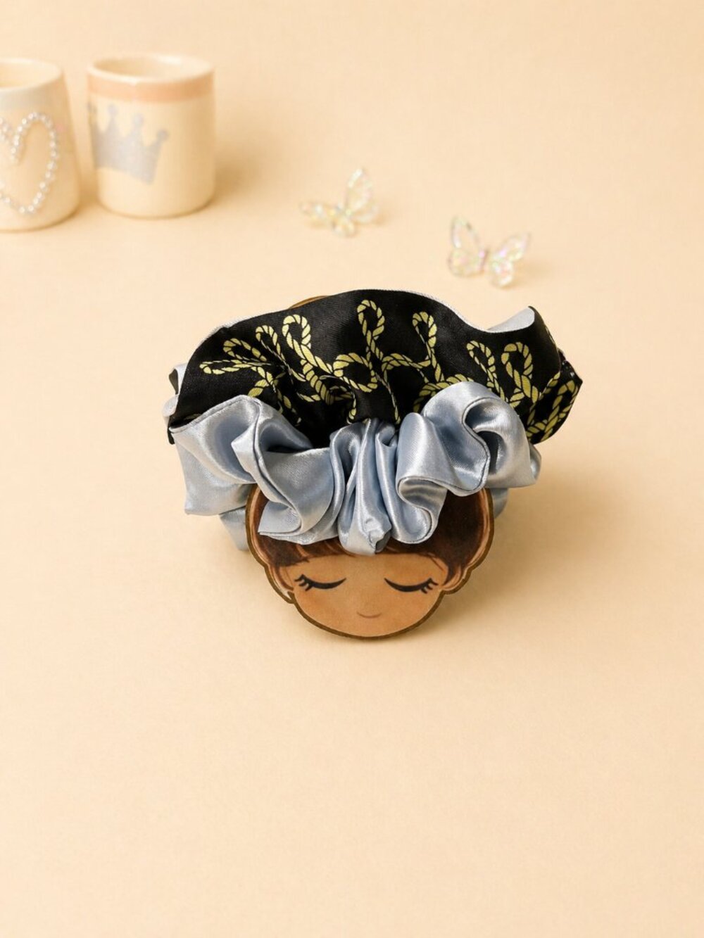 Handmade Satin Scrunchie Set – 2‑Piece Duo (Pattern + Solid)